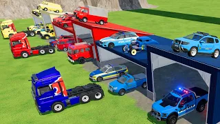 TRANSPORTING POLICE CARS, FIRE TRUCK, AMBULANCE, CARS OF COLORS! WITH TRUCKS! - FARMING SIMULATOR 22
