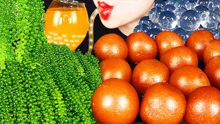 ASMR SEA GRAPES, GULAB JAMUN, VAMPIRE BOBA DRINKING SOUNDS 신기한 물 먹방SATISFYING CRUNCHY EATING SOUNDS