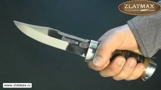 Нож Волк (ЭИ-107, Наборная кожа, дюраль, cеррейтор) - Златоустовские ножи (zlatmax.ru)
