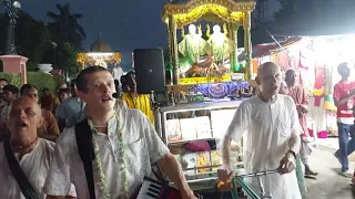 Daya Sindhu Prabhu Chants Hare Krishna During Evening Procession with Mayapur Harinam Family