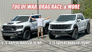 We Tested The RAM "TRX" vs. The Ford Raptor "R" - Factory Supercharged TRUCK BATTLE!!!