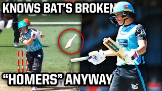 Batter knows bat is broken then hits a "home run", a breakdown