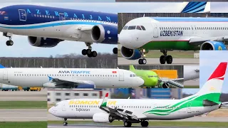 Who is the prettiest? Kyrgyz, Tajik, Uzbek and Azerbaijani planes in one video. Takeoffs/landings.