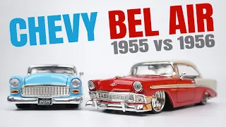 Chevrolet Bel Air 1955 vs 1956. Diecast cars 1/24 by Jada