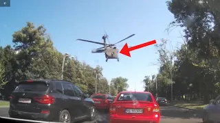 Helicopter Lands In Heavy Traffic