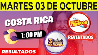 Sorteo 1:00pm Nuevos Tiempos y 3 Monazos Medio día del martes 3 de octubre del 2023