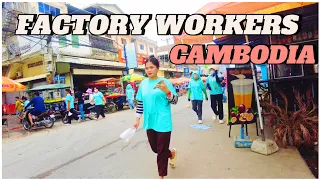 Activities of factory workers during breaks in Cambodia#cambodia #walking #tour #driving