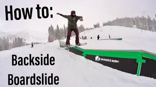 HOW TO BOARDSLIDE on a SNOWBOARD (URBAN STYLE RAIL) for BEGINNERS