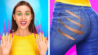 SUS UÑAS LARGAS ARRUINARON SUS JEANS || ¡De NERD a K-POP! Trucos de belleza de 123 GO! TRENDS