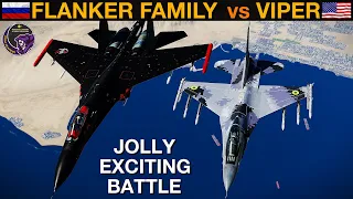 Su-27, Su-33 & J-11A Flanker Family vs F-16C Viper: BVR Battle & Dogfight | DCS