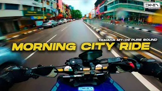 Morning City Ride + Rain 🌧 ! Yamaha MT-09 + Yoshimura R55 Pure Sound [4K]