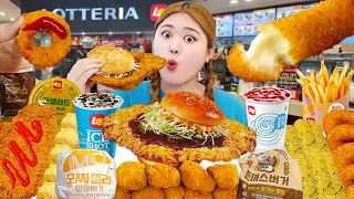 ASMR MUKBANG 롯데리아 왕돈까스버거 먹방🍔 롱치즈스틱 지파이 Crispy Fried Chicken Giant Pork Burger Eating Sound | HIU 하이유