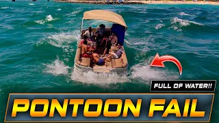 PONTOON GOES UNDER AT HAULOVER INLET !! | HAULOVER BOATS | WAVY BOATS