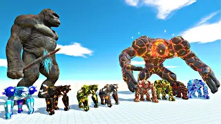 King Kong and Colorful Goro Team vs Colorful Lava Golem Team - Animal Revolt Battle Simulator