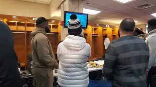 Bengals locker room celebrates as Justin Tucker is short and Ravens lose. Bengals and Ravens 7-4.