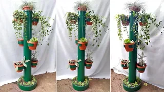 Stand for flowers from a plastic pipe. Crafts for the garden