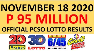 PCSO LOTTO RESULTS NOVEMBER 18 2020 (WEDNESDAY) 6/45 6/55