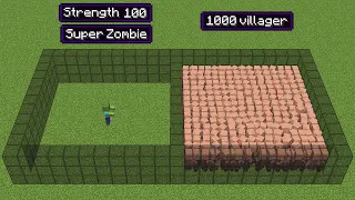1000 villagers vs 1 super zombie (but super zombie has strength 100) #minecraft