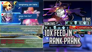 PRANK FANNY!!! EXTREMELY FEED X10 AND GET A MANIAC!!!! PRANK TEAM AND ENEMIES BEST PRANK EVER!!|MLBB