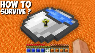 How to SURVIVE ON BIGGEST WATER BUCKET ISLAND IN THE MIDDLE OF LAVA in Minecraft ? HUGE BUCKET !