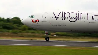 Virgin Atlantic Airbus A330-343 "Mademoiselle Rouge" takeoff Manchester Airport