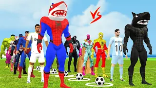 Spiderman Playing soccer with shark Spiderman roblox vs iron man vs batman | Game GTA 5 superheroes