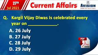 Daily Current Affairs in hindi | 27th July Current Affairs 2021 | AVISION DAILY GK