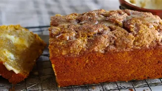 Cream cheese swirled pumpkin bread