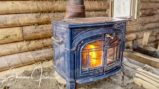 Installing a Wood Stove and Stone Floor | How to Build a Cheap Off Grid Log Cabin, Ep5