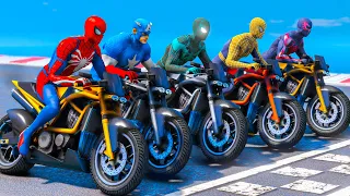 ALL SPIDERMAN SUITS JOIN STUNT RACING CROSSING THE BIG CIRCLE #907