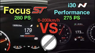 Acceleration BATTLE | Ford Focus ST280 vs Hyundai i30N Performance | 280 vs 275 PS