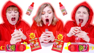 ASMR RED DESSERTS *COTTON CANDY BUBBLE GUM, ROPE JUICE, TWIST AND DRINK MUKBANG