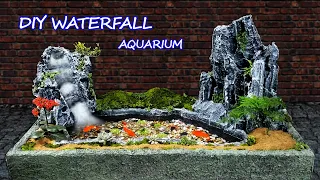 Using Bricks And Styrofoam Left - My Father Built A Beautiful Waterfall Aquarium Like a Dream