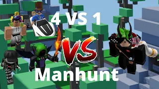 Bedwars Speedrunner VS 4 Hunters Manhunt (Bedwars)