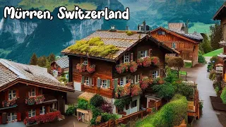 Mürren, Switzerland, walking in the rain - Incredibly Beautiful Swiss village -  rain ambience