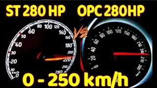 Opel Astra OPC 280 HP vs Ford Focus ST 280 HP Acceleration Sound  0 -250km/h