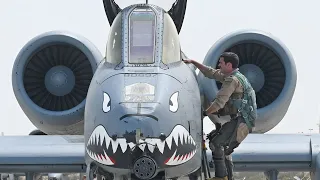 US Air Force A-10 Thunderbolt II Aircraft Take Off at Al Dhafra Air Base, United Arab Emirates