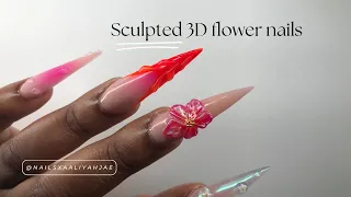 Trending 3D flower nails | sculpted 3D flower nails | do my nails with me | 3d gel flowers