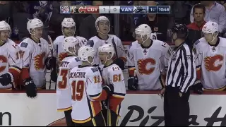 Loui Eriksson puts the puck into his own net Oct. 15, 2016