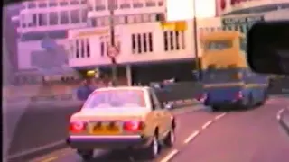 Central Birmingham Bullring filmed from car. Steve Wright on Radio March 1981