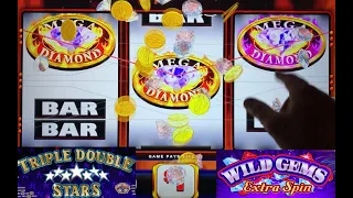 JACKPOT! TRIPLE DOUBLE STARS + WILD GEMS EXTRA SPIN + MEGA DIAMOND SLOT PLAY! 3 REEL SLOTS!