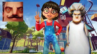 Hello Neighbor - My New Neighbor Scary Teacher Granny 3D Act 2 Trampoline Gameplay Walkthrough