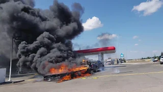 Massive Truck Fire at Gas Station