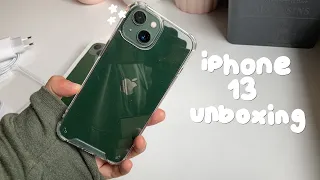 iphone 13 green aesthetic unboxing 🥑 accessories + camera test (128gb)