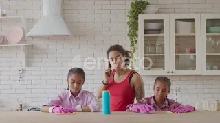 Little Housekeeping Girls Tired of Household Chores | Stock Footage - Envato elements