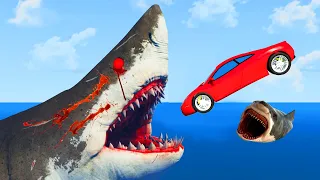 Cars VS Scary Bloodthirsty Sharks - Fun Stunts Jumps Crash Compilation | BeamNG Drive