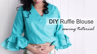 Easy V-Neck Linen Blouse Sewing Tutorial for beginners + sewing pattern - PINS N PATTERNS