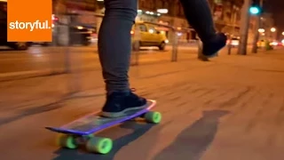 Girl Skateboards Around Budapest At Night