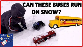 Johny Tries Driving RC School Bus & Toy Buses In The Snow