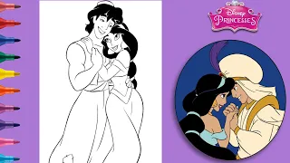 Disney ALADDIN JASMINE coloring page PRINCESS Jasmine and Aladdin Disney Couple Coloring Page